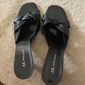 Anne Klein Black Leather Mule Sandals